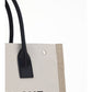 Rive Gauche Small Tote Bag in Linen and Leather - Greige  / Black / Neutral