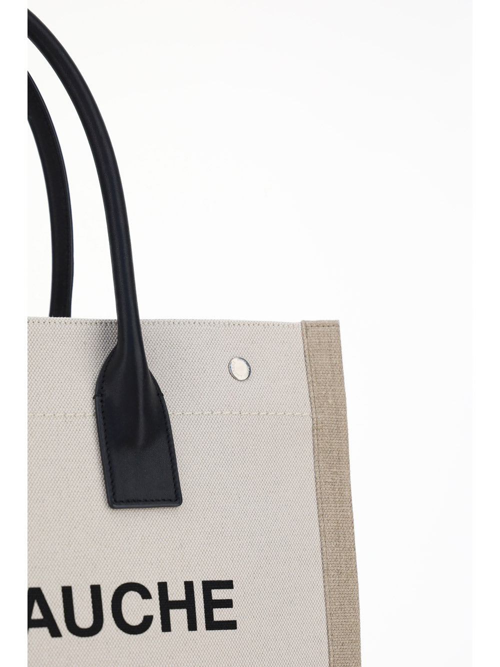 Rive Gauche Small Tote Bag in Linen and Leather - Greige  / Black / Neutral