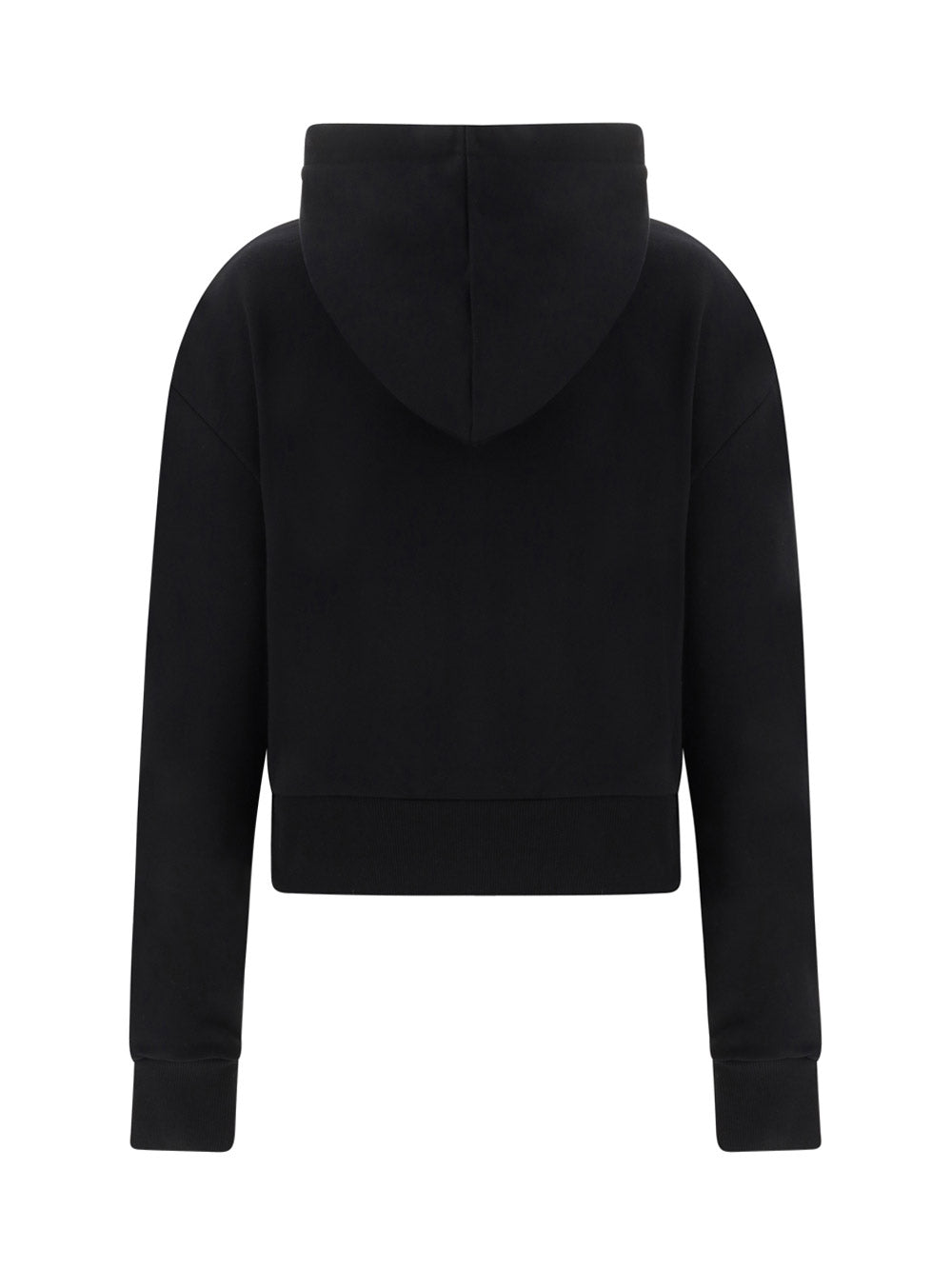 Cropped Cotton Sweatshirt with Flocked Logo - Black