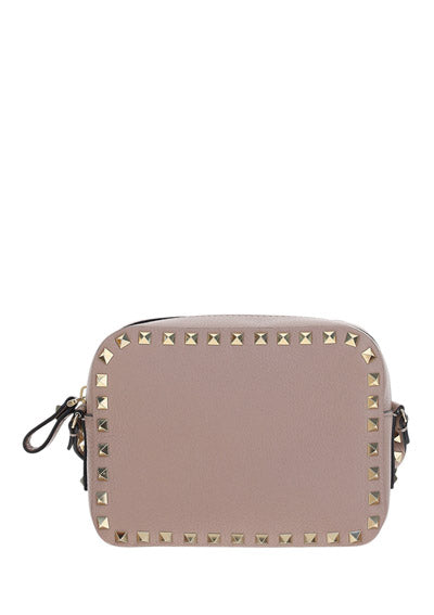 Small Rockstud Crossbody Bag in Grainy Calfskin Leather - Poudre