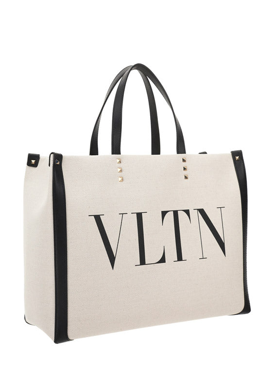Small VLTN Print Canvas Tote Bag - Ivory