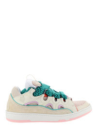 Leather Curb Sneakers - Pink / Turquoise