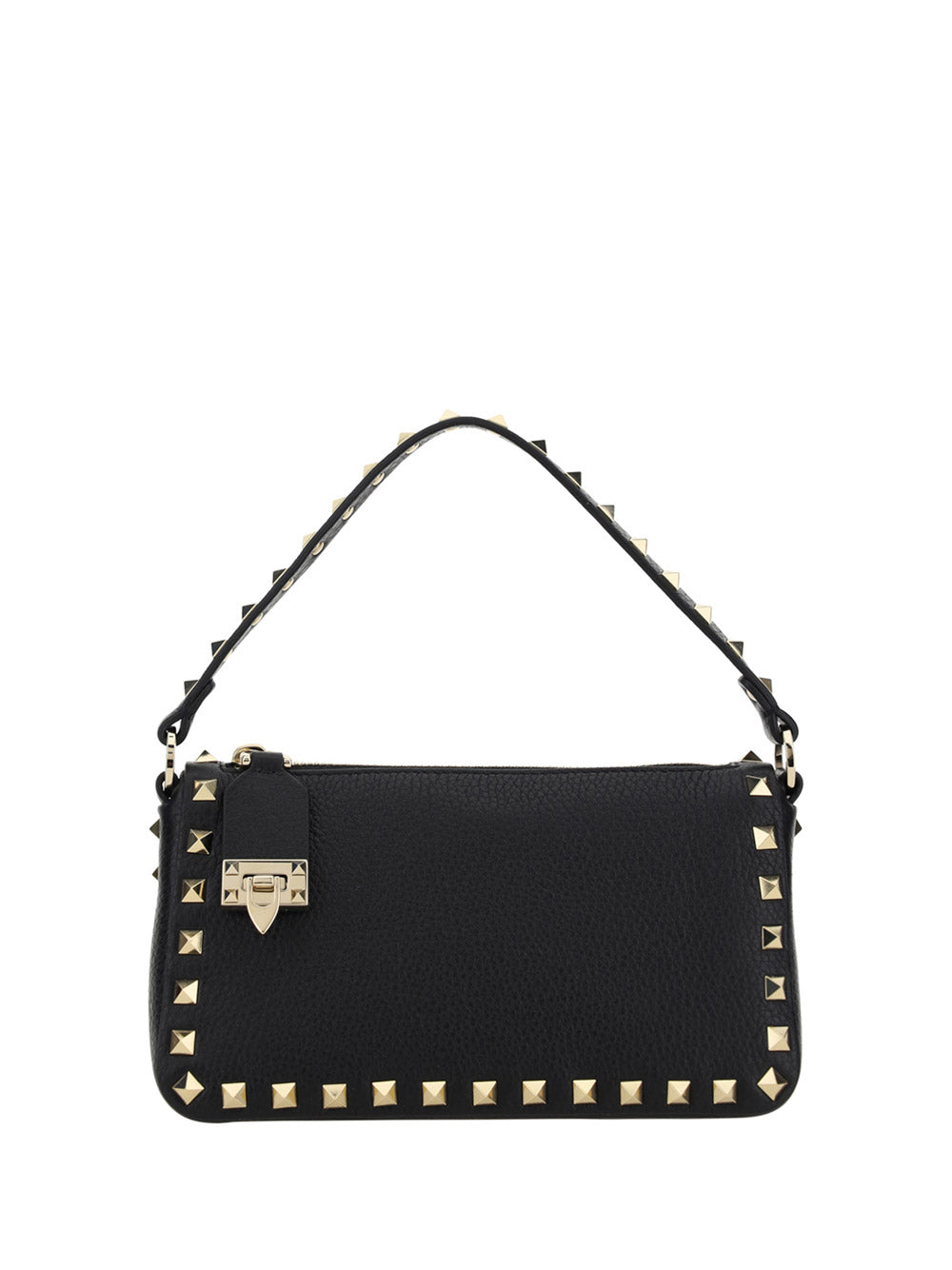 Small Rockstud Grainy Calfskin Crossbody Bag - Black