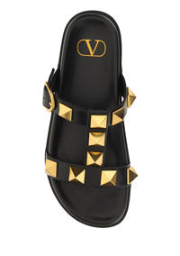 Roman Stud Slide Sandal In Calfskin - Black