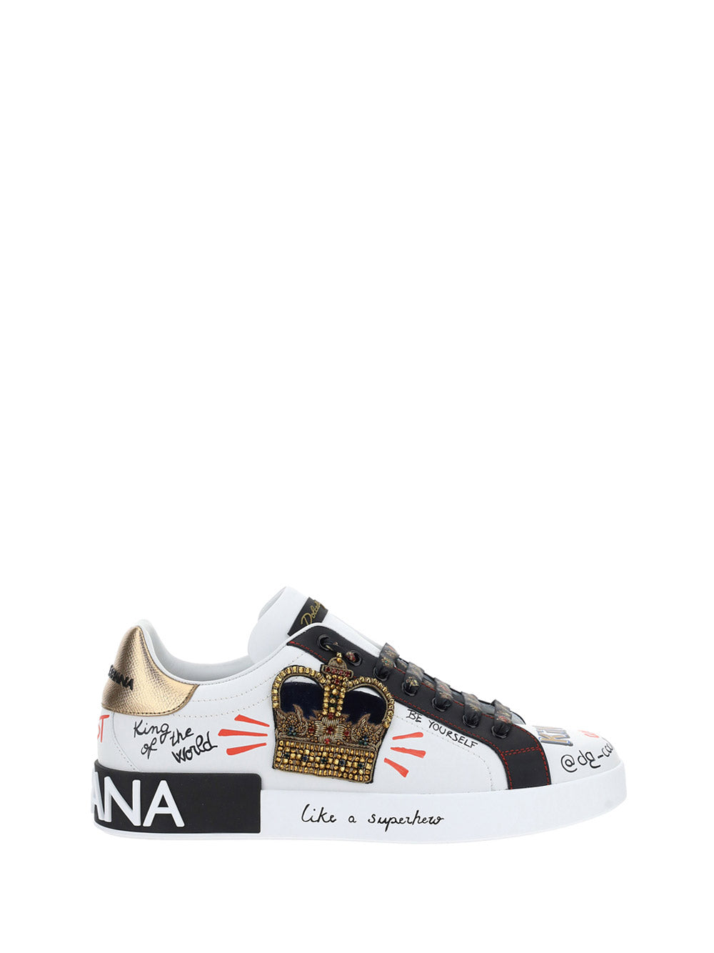 Portofino Sneakers In Printed Nappa Calfskin With Patch - White.