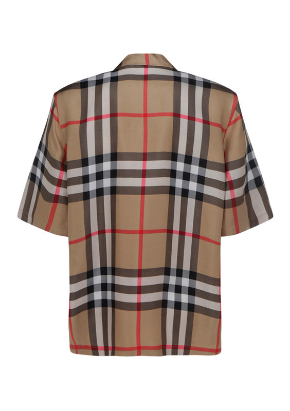 Short-sleeve Check Silk Shirt