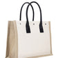 Rive Gauche Small Tote Bag in Linen and Leather - Greige  / Black / Neutral