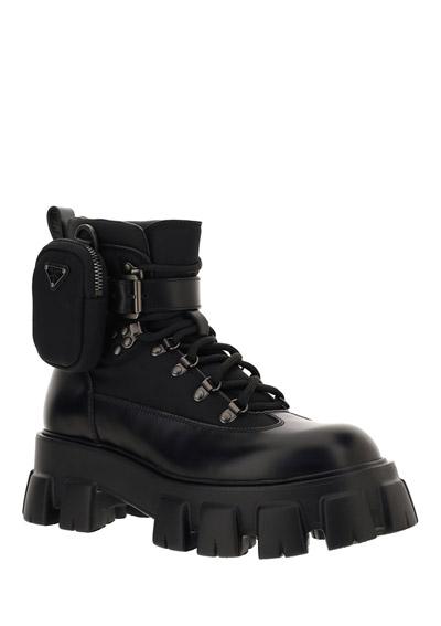 Men's Monolith Brushed Leather & Nylon Combat Boots - Black