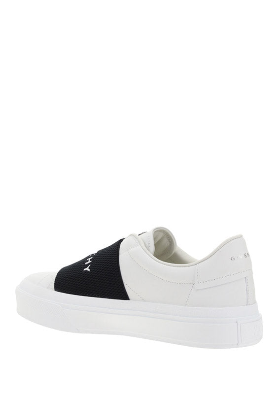Sneakers In Leather With Givenchy Webbing - Black / White