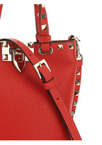 Rockstud Grainy Calfskin Small Tote - Red