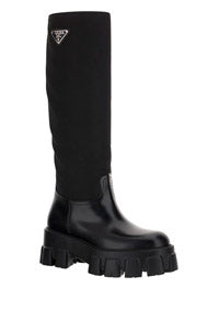 Brushed Leather and Re-Nylon Boots - Black