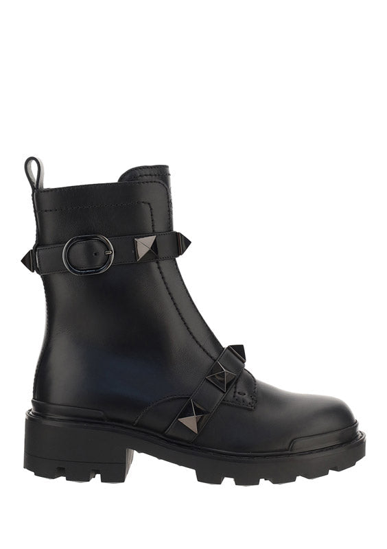 Roman Stud Combat Boot With Tonal Studs 40mm - Black