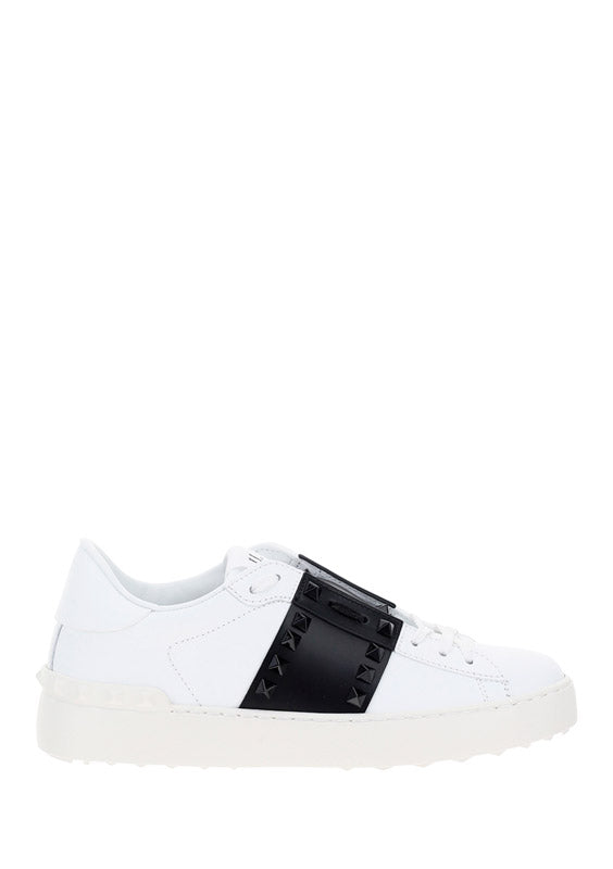 Rockstud Untitled Sneakers in Calfskin Leather with Tonal Stude - White/Black