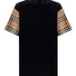 Vintage Check Sleeve Cotton Oversized T-shirt - Black