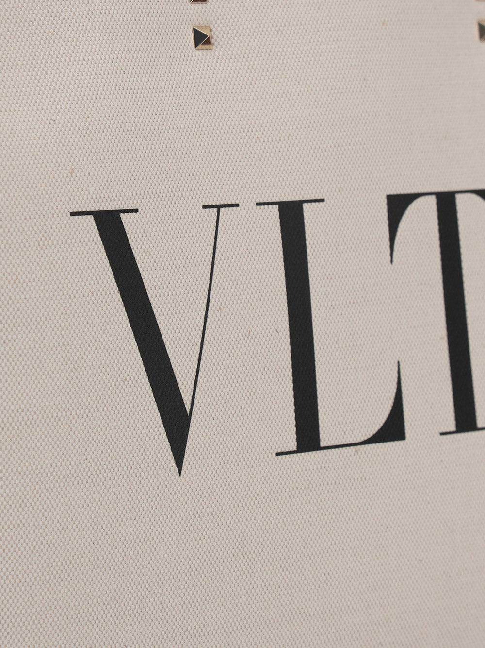 Small VLTN Print Canvas Tote Bag - Ivory