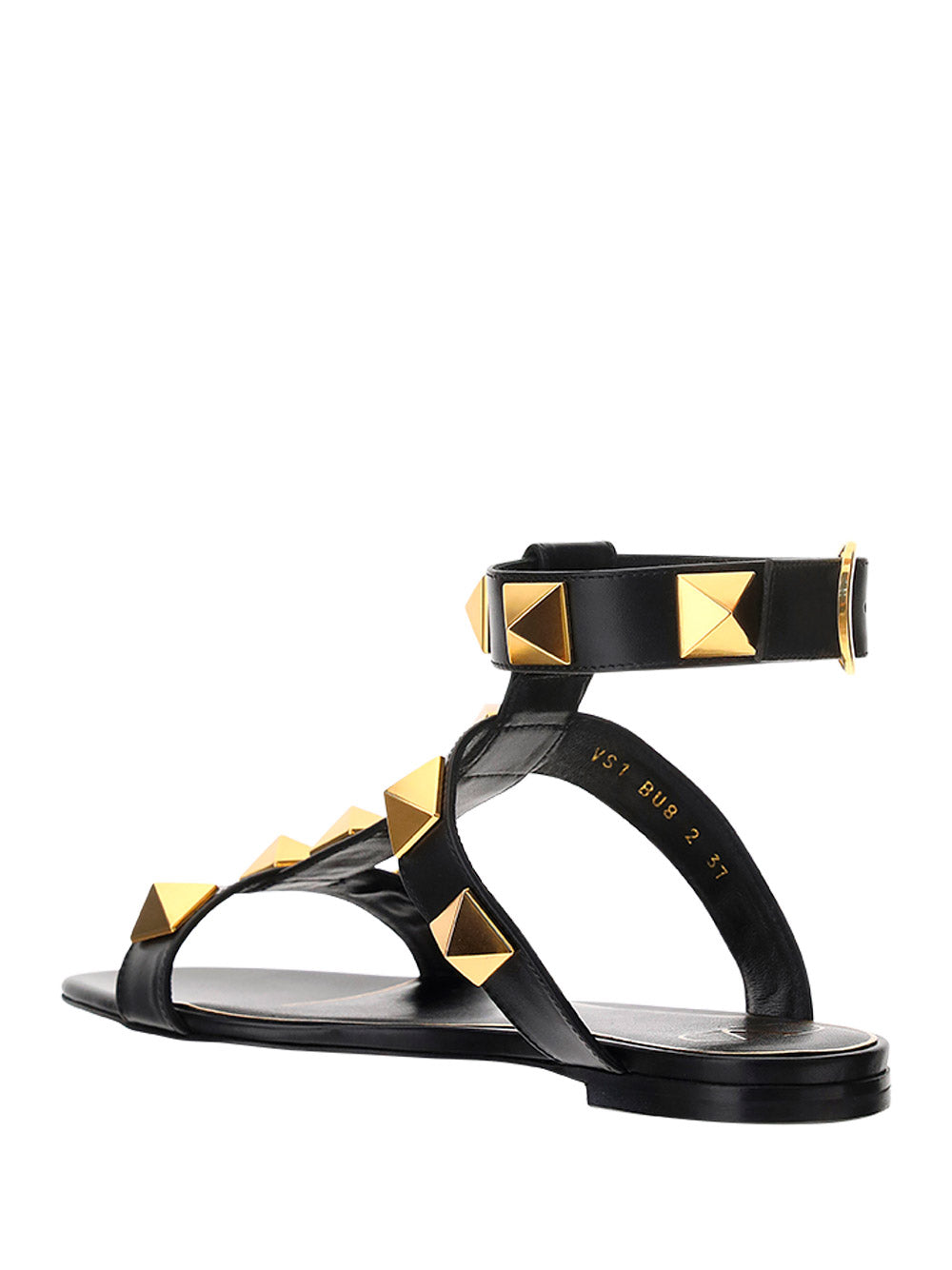 Roman Stud Flat Calfskin Sandal - Black