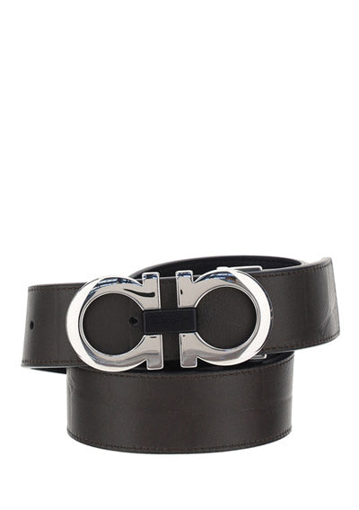Reversible And Adjustable Gancini Belt - Brown