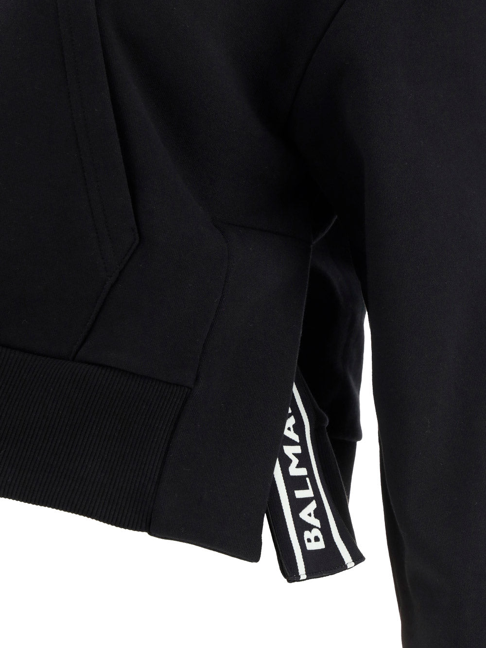 Cropped Cotton Sweatshirt with Flocked Logo - Black