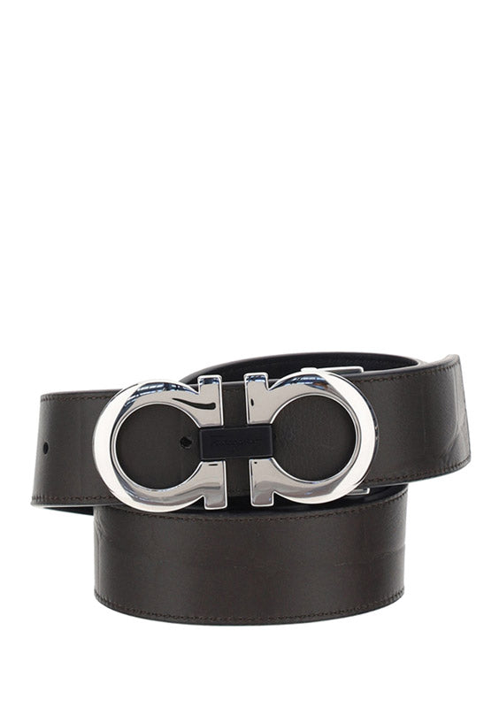 Reversible And Adjustable Gancini Belt - Brown