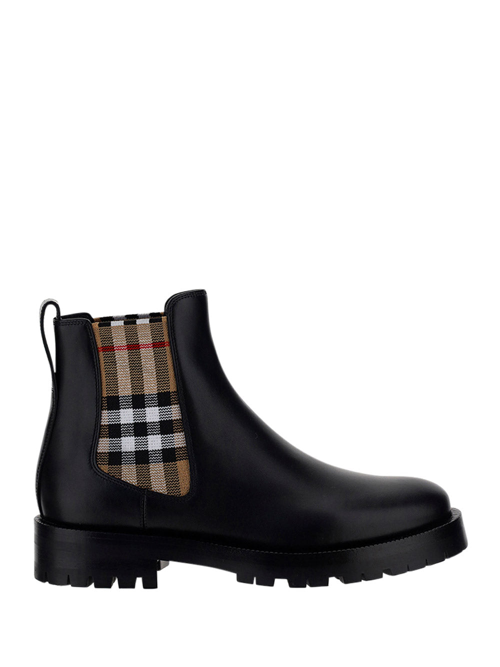 Vintage Check Detail Leather Chelsea Boots - Black