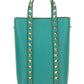 Rockstud Calfskin Leather Pouch With Chain - Marine Green