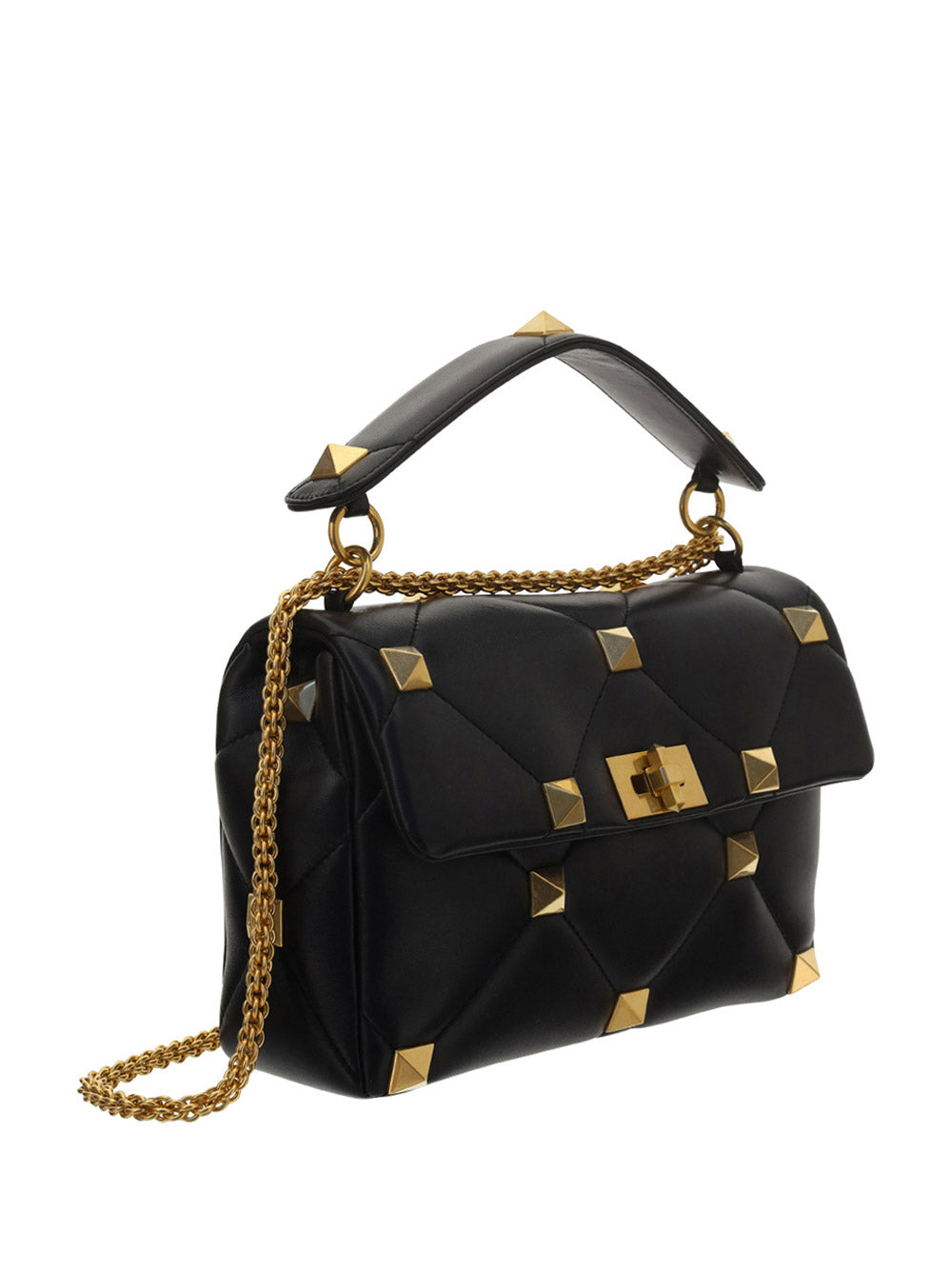 Large Roman Stud the Shoulder Bag in Nappa With Chain - Black