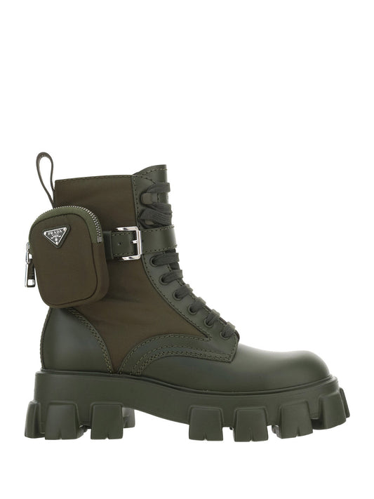 Monolith Leather and Nylon Fabric Boots - Military Green