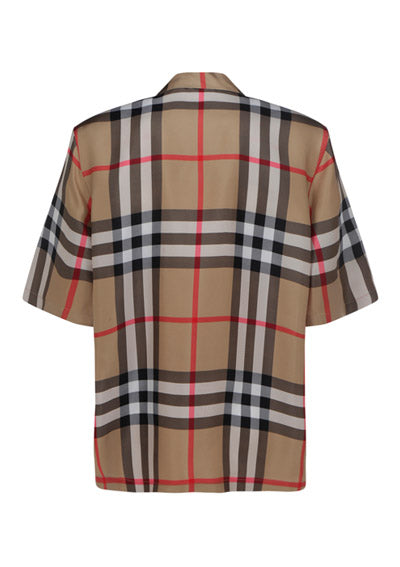 Short-sleeve Check Silk Shirt