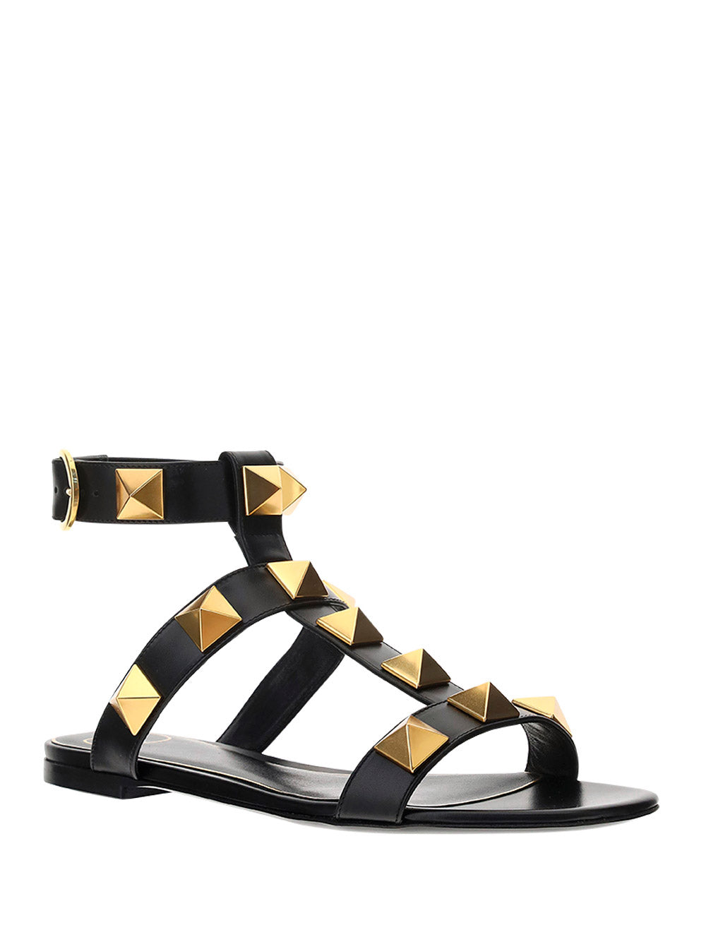 Roman Stud Flat Calfskin Sandal - Black