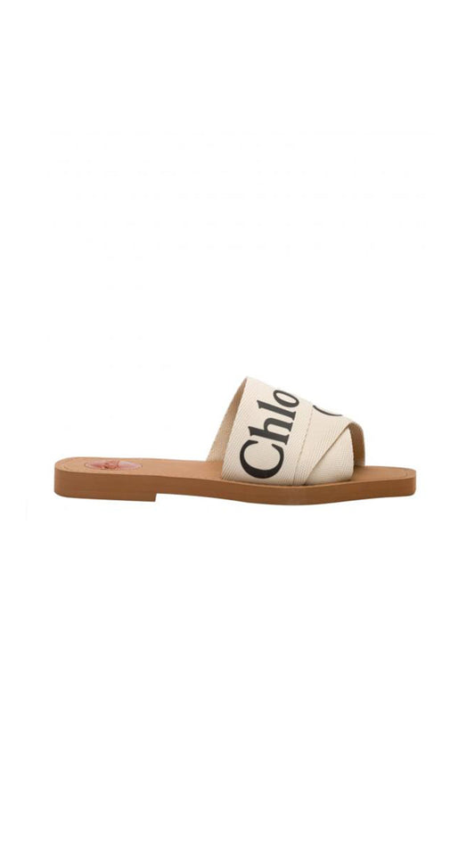 Woody Flat Mule Sandals - White