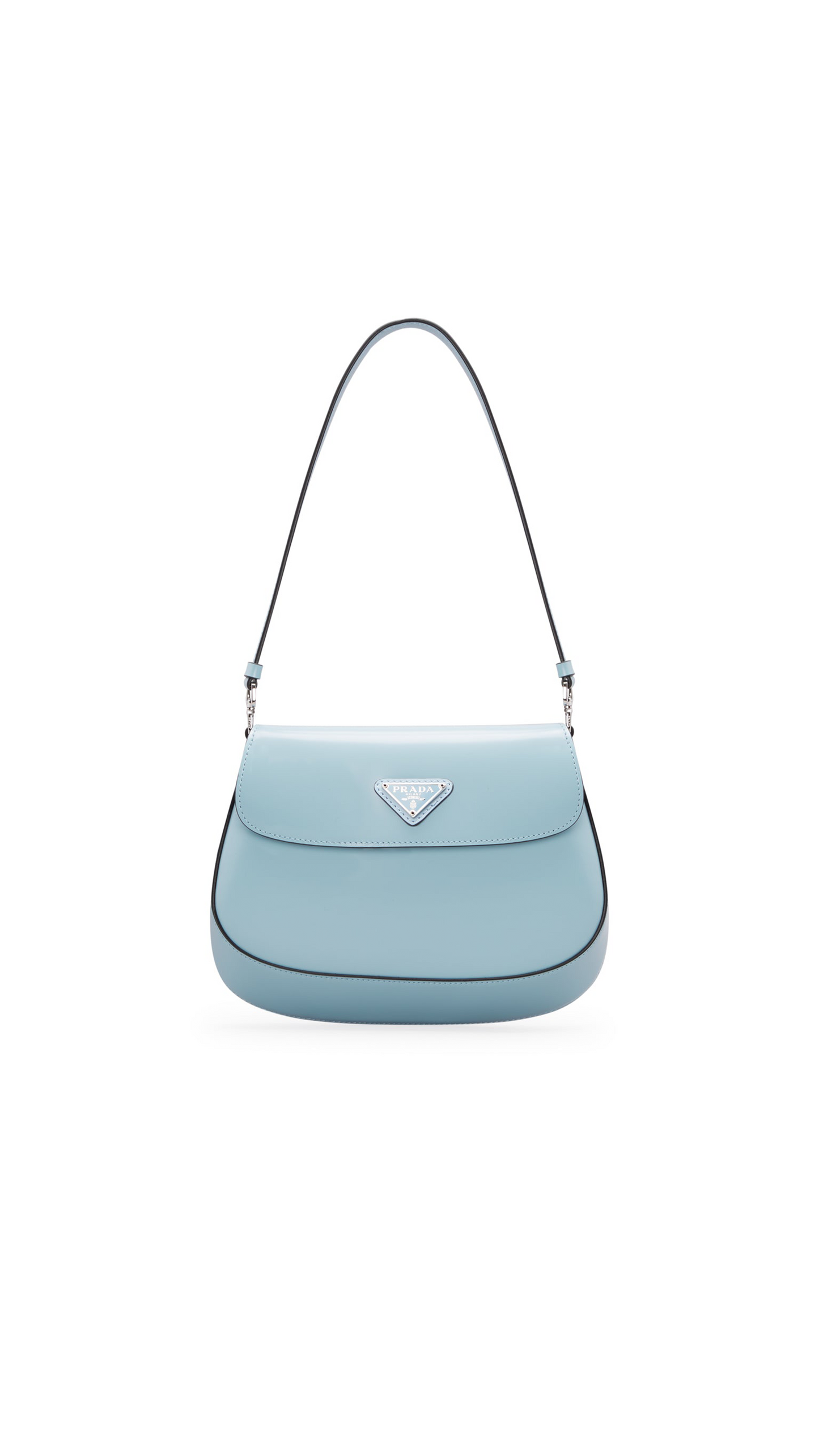Prada Cleo Brushed Leather Shoulder Bag With Flap - Light Blue