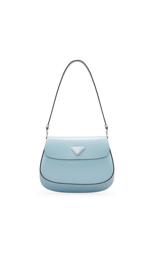 Prada Cleo Brushed Leather Shoulder Bag With Flap - Light Blue