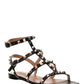 Rockstud Flat Calfskin Sandals with Straps - Black