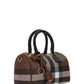 Check and Leather Mini Bowling Bag - Dark Birch Brown