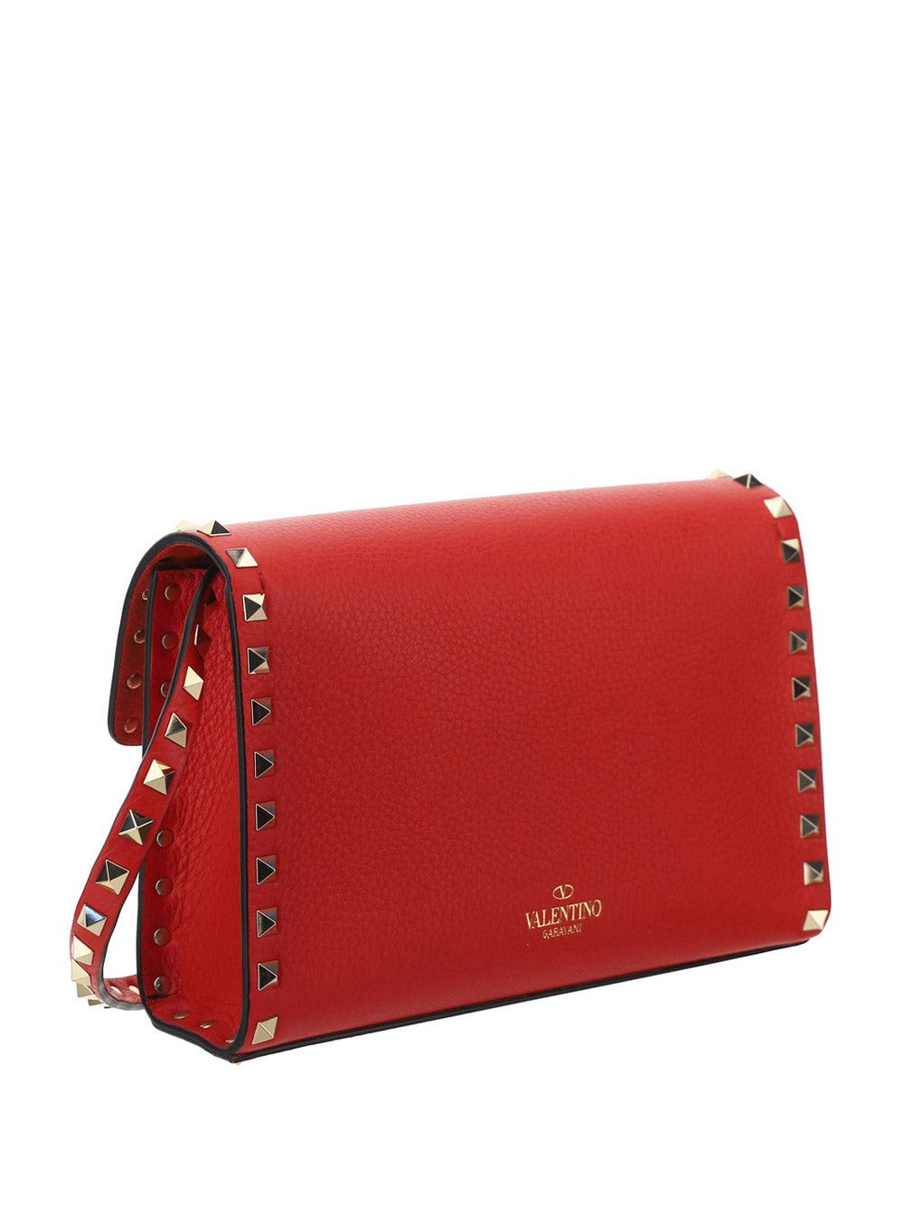 Small Rockstud Grainy Calfskin Crossbody Bag - Red