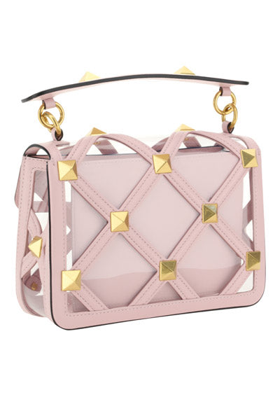Medium Bag with Roman Stud Chain in Polymer Material - Transparent/Rose Quartz