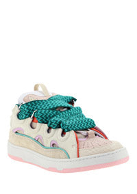 Leather Curb Sneakers - Pink / Turquoise