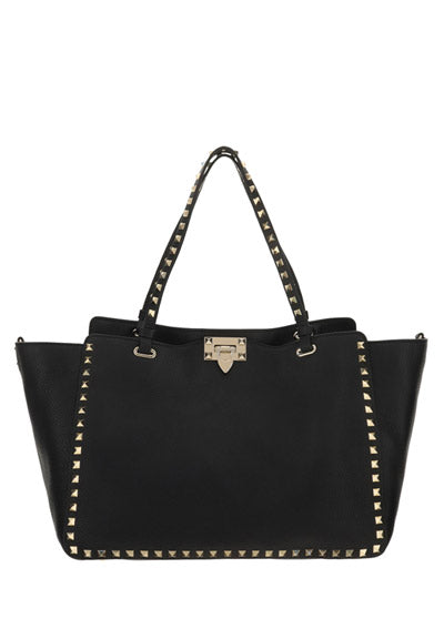 Medium Grainy Calfskin Rockstud Bag - Black