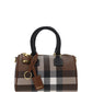 Check and Leather Mini Bowling Bag - Dark Birch Brown