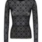 Moonogram-Flocked Mesh Top - Black
