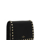 Rockstud Grainy Calfskin Chain Pouch - Black.