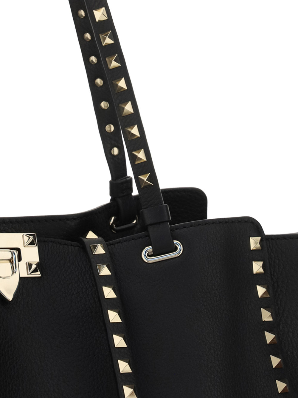 Medium Grainy Calfskin Rockstud Bag - Black