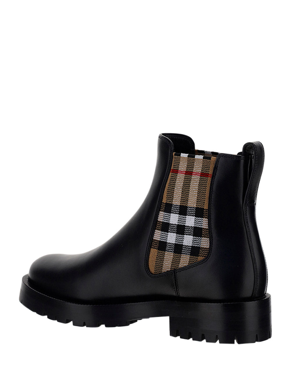 Vintage Check Detail Leather Chelsea Boots - Black
