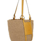 Large Basket in Fair Trade Paper & Shiny Calfskin - Natural / Yellow