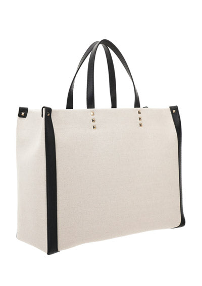 Small VLTN Print Canvas Tote Bag - Ivory