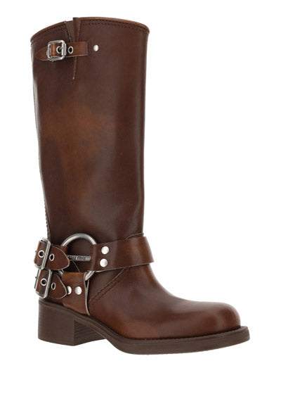 Buckled Knee-high Boots - Brown