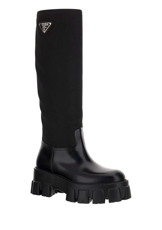 Brushed Leather and Re-Nylon Boots - Black