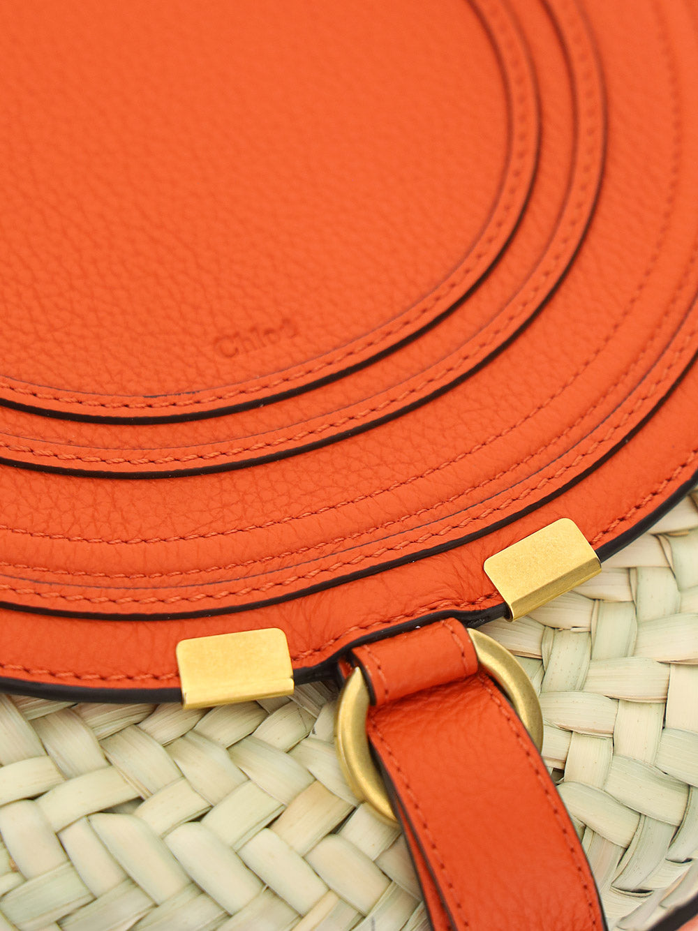 Small Marcie Cross-body Basket in Hand-Braided Raffia & Small Grain Calfskin - Rusted Orange