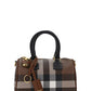 Check and Leather Mini Bowling Bag - Dark Birch Brown