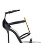 Cassandra Sandals in Smooth Leather with Gold-toned Monogram - Black
